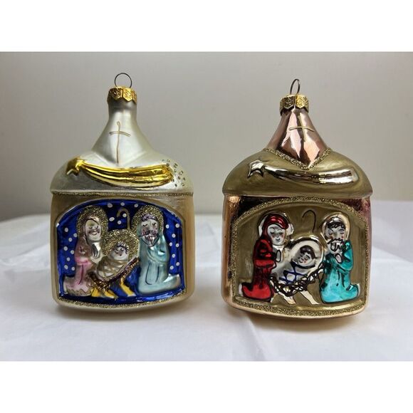 2 Nativity Christmas Ornament Joseph Mary Baby Jesus Child Poland Glass BX2-2‎ - Picture 1 of 5